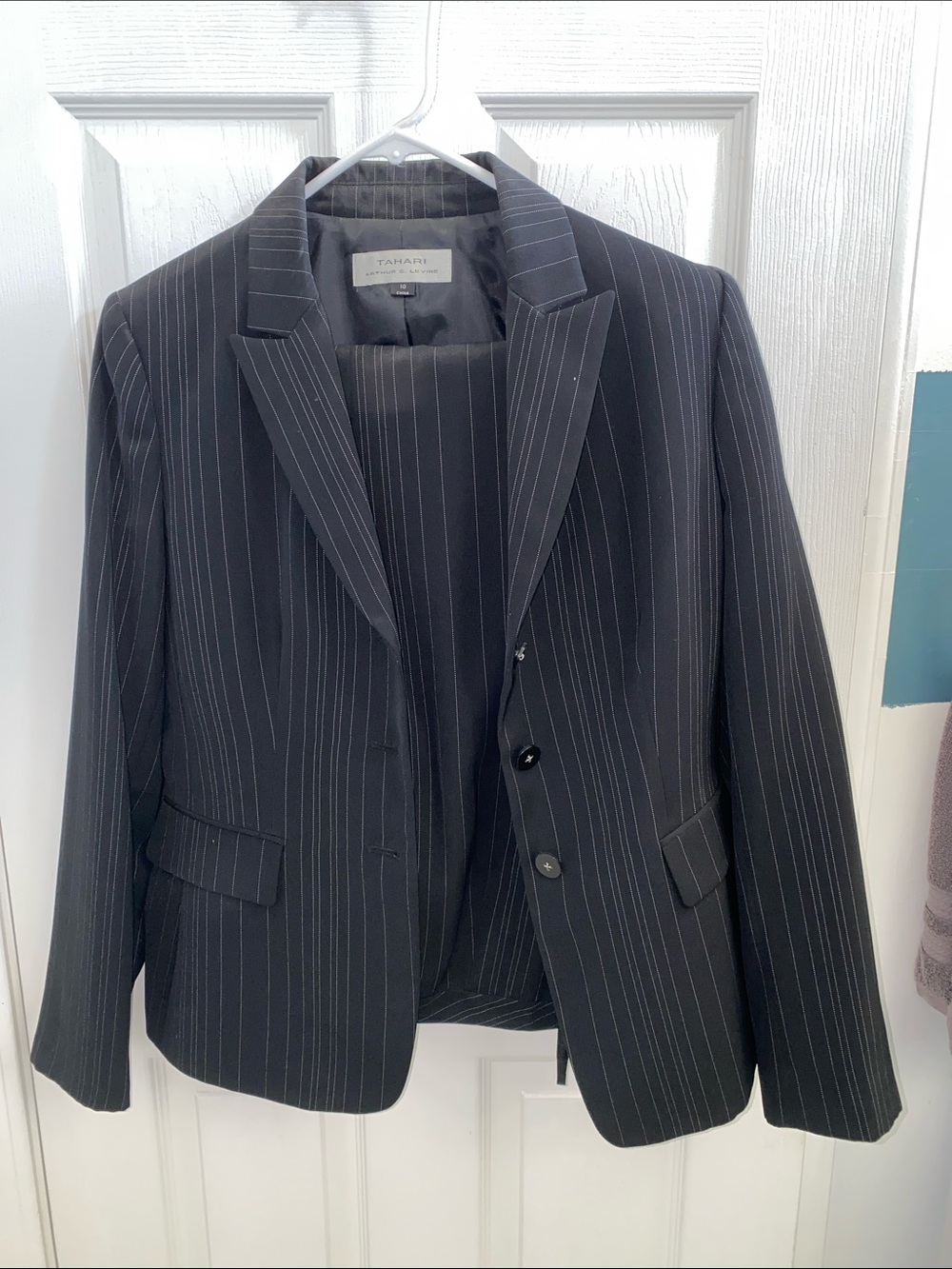 Tahari Black Pinstripe Suit Jacket with pants